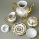 Kávová sada pro 6 osob, MALÉ NÍZKÉ ŠÁLKY, Tři Grácie, zlatý listr, Carlsbad