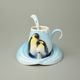 Playful penguins design sculptured porcelain cup and saucer + spoon, FRANZ Porcelain