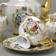 Kávová sada pro 6 osob, MALÉ NÍZKÉ ŠÁLKY, Tři Grácie, zlatý listr, Carlsbad