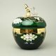 Křišťálová dóza "Jablko" kulatá velká - ZELENÁ, v. 22 cm, zlato + smalt, Jahami Bohemia