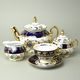 Tea set for 6 pers., The Three Graces + gold + COBALT, Queens Crown porcelain