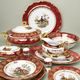 Dinner set for 6 pers., Hunting - ruby, Carlsbad porcelain