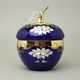 Křišťálová dóza "Jablko" kulatá velká - MODRÉ, v. 22 cm, zlato + smalt, Jahami Bohemia