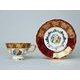 Cup 200 ml tea + sacuer, The Three Graces, gold + ruby red, Queens Crown