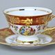 Cup 200 ml tea + sacuer, The Three Graces, gold + ruby red, Queens Crown
