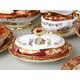 Dinner set for 6 pers., The Three Graces + gold + pearl ruby red, Carlsbad porcelain