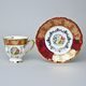 Šálek vysoký 170 ml a podšálek 16 cm kávový, Tři Grácie, zlatý listr + rubín, Marie Tereza Queens Crown