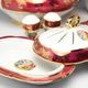 Dinner set for 6 pers., The Three Graces + gold + pearl ruby red, Carlsbad porcelain