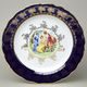 Dish round flat 31 cm (club plate), The Three Graces + gold + COBALT, Queen's crown porcelain