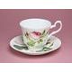 Redoute Rose: Trio Set - Tea Cup 220 ml, Saucer breakfast and Dessert Plate, English Fine Bone China, Roy Kirkham