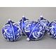 Onion Pattern Christmas Tree Decoration Balls, 8 cm BLUE - 6 pcs. Set, Czech Glass christmas decorations