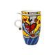 Tea Cup 0,45 l with Lid and Strainer Romero Britto - A New Day, 12 / 8,5 / 14 cm, jemný kostní porcelán, Goebel
