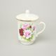 Mug Devon with lid 270 ml - pearl + gold + large roses flowers, Thun 1794 karlovarský porcelán