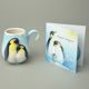 Playful penguins design sculptured porcelain cup and saucer + spoon, FRANZ Porcelain