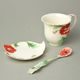 POPPY FLOWER DESIGN SCULPTURED porcelain cup/saucer/spoon set, FRANZ porcelain
