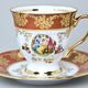 Šálek vysoký 170 ml a podšálek 16 cm kávový, Tři Grácie, zlatý listr + rubín, Marie Tereza Queens Crown