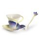 Winter crocus design sculptured porcelain cup and saucer + spoon, FRANZ Porcelain