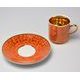 Cup 100 ml espresso + saucer 10,5 cm, inside gold, orange, Leander 1907