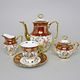 Coffee set for 6 pers., The Three graces, gold + pearl ruby red, Queen's Crown