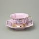 Šálek 150 ml a podšálek čajový, Empír - dekor páv, Růžový porcelán z Chodova