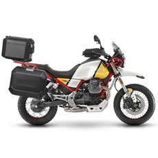 KOMPLETNÍ SADA ČERNÝCH HLINÍKOVÝCH KUFRŮ SHAD TERRA BLACK, 48L TOPCASE 36L/47L BOČNÍ KUFRY, VČETNĚ MONTÁŽNÍ SADY A PLOTNY SHAD MOTO GUZZI V 85 TT