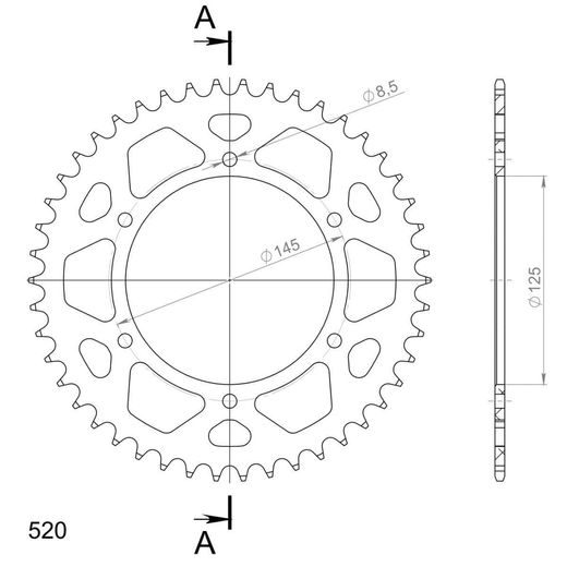 GALINĖ ALIUMININĖ ŽVAIGŽDĖ SUPERSPROX RAL-405:46-RED, RAUDONOS SPALVOS 46T, 520