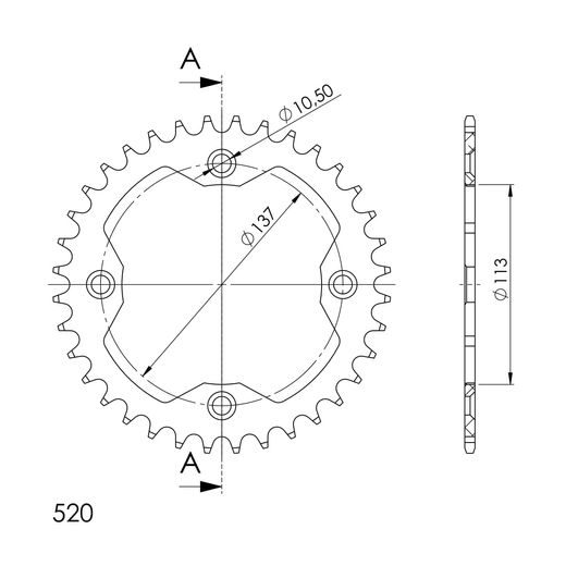 REAR ALU SPROCKET SUPERSPROX RAL-1760:36-BLK, JUODOS SPALVOS 36T, 520