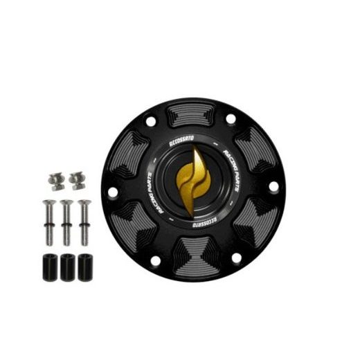 TANK FILLER CAP ACCOSSATO FC123 FOR TRIUMPH MOTORBIKES WITH QUICK RELEASE MACHINED FROM BILLET ALUMINIUM, AUKSINĖS SPALVOS