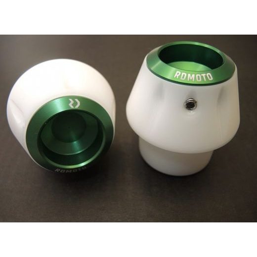 CRASH PROTECTORS RDMOTO KTM13N, BALTOS SPALVOS WITH GREEN CAPS