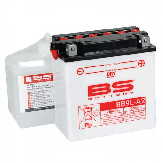 STANDARTINIS AKUMULIATORIUS (SU RŪGŠTIES PAKUOTE) BS-BATTERY BB9L-A2 (YB9L-A2) ACID PACK INCLUDED