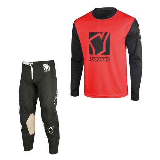 SET OF MX PANTS AND MX JERSEY YOKO SCRAMBLE BLACK; BLACK/RED 28 (S)