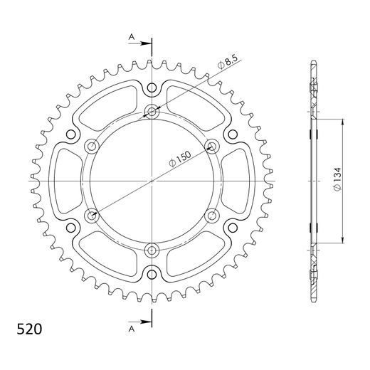 REAR SPROCKET SUPERSPROX STEALTH RST-460:52-BLK, JUODOS SPALVOS 52T, 520