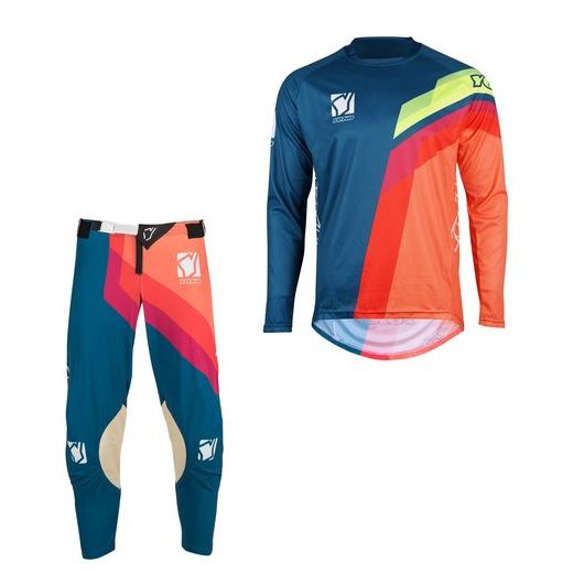 SET OF MX PANTS AND MX JERSEY YOKO VIILEE BLUE/ORANGE; BLUE/ORANGE/YELLOW 28 (S)