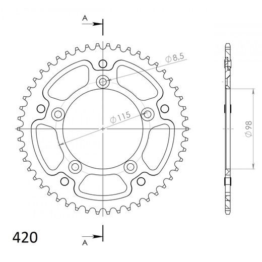 REAR SPROCKET SUPERSPROX STEALTH RST-4:49-BLK, JUODOS SPALVOS 49T, 420