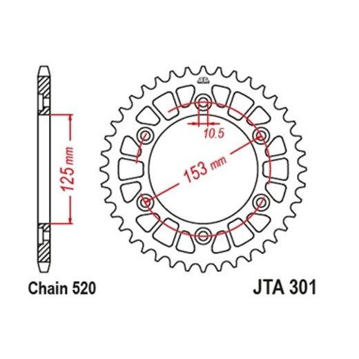GALINĖ ALIUMININĖ ŽVAIGŽDĖ JT JTA 301-39BLK 39T, 520, JUODOS SPALVOS
