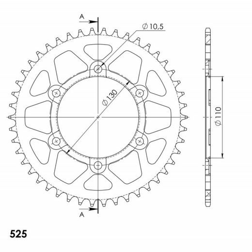 REAR ALU SPROCKET SUPERSPROX RAL-480:46-RED, RAUDONOS SPALVOS 46T, 525