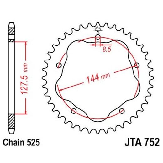 GALINĖ ALIUMININĖ ŽVAIGŽDĖ JT JTA 752-42BLK 42T, 525, JUODOS SPALVOS