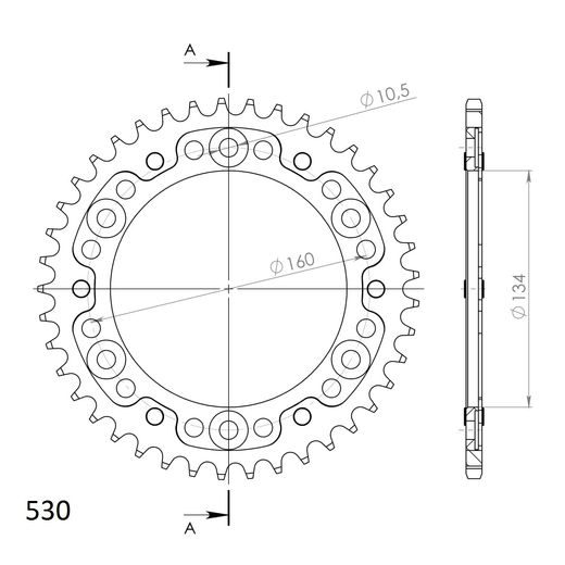 REAR SPROCKET SUPERSPROX STEALTH RST-1306:42-GLD, AUKSO SPALVOS 42T, 530