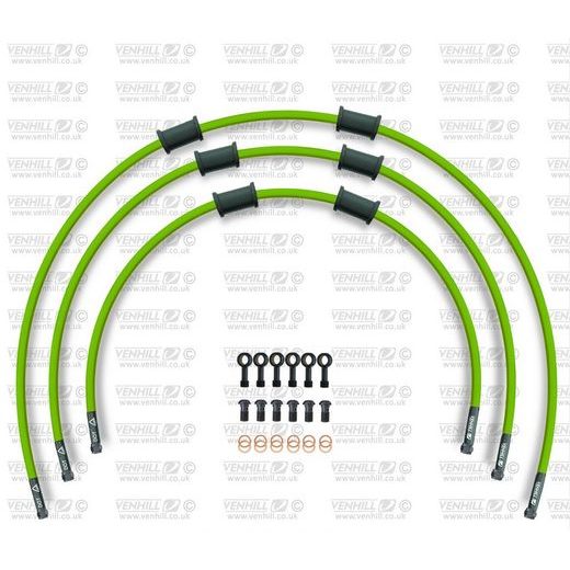 STANDARD FRONT BRAKE HOSE KIT VENHILL POWERHOSEPLUS TRI-9003FB-GR (3 ŽARNELĖS RINKINYJE) GREEN HOSES, BLACK FITTINGS