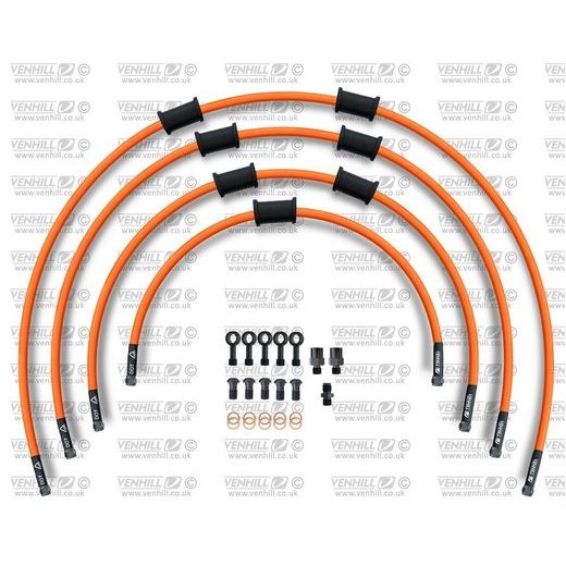 STANDARD FRONT BRAKE HOSE KIT VENHILL POWERHOSEPLUS BMW-11001FB-OR (4 ŽARNELĖS RINKINYJE) ORANGE HOSES, BLACK FITTINGS