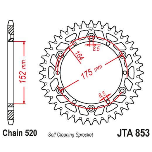 GALINĖ ALIUMININĖ ŽVAIGŽDĖ JT JTA 853-52BLK 52T, 520, JUODOS SPALVOS