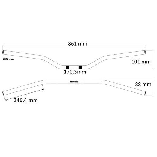 HOMOLOGATED HANDLEBARS ACCOSSATO HBT174S, SIDABRINĖS SPALVOS (DIAMETER 22MM, LENGTH 861MM)