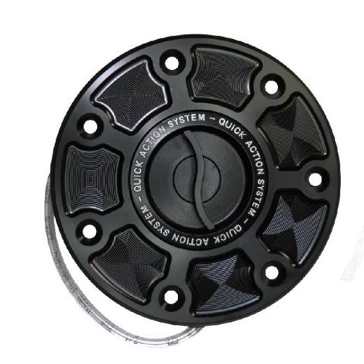 FUEL CAP WITH QUICK ACTION SYSTEM ACCOSSATO FC011 IN CNC-WORKED ALUMINIUM, JUODOS SPALVOS