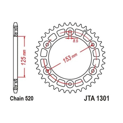 GALINĖ ALIUMININĖ ŽVAIGŽDĖ JT JTA 1301-42RED 42T, 520, RAUDONOS SPALVOS
