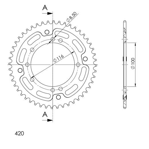REAR SPROCKET SUPERSPROX STEALTH RST-457:48-BLK, JUODOS SPALVOS 48T, 420