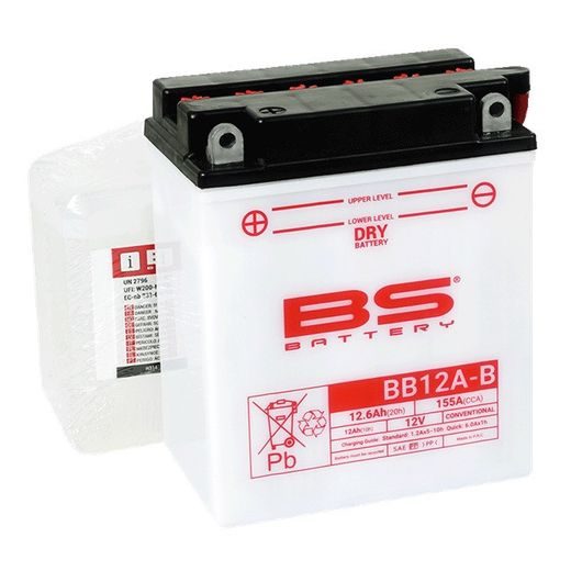 STANDARTINIS AKUMULIATORIUS (SU RŪGŠTIES PAKUOTE) BS-BATTERY BB12A-B (YB12A-B) ACID PACK INCLUDED