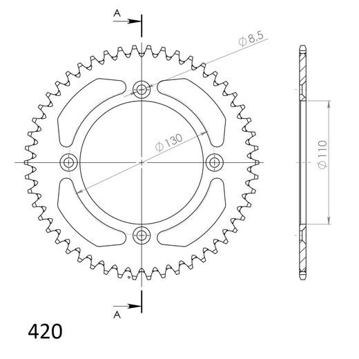 REAR ALU SPROCKET SUPERSPROX RAL-209:51-RED, RAUDONOS SPALVOS 51T, 420