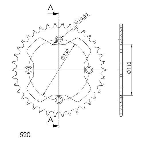 GALINĖ ALIUMININĖ ŽVAIGŽDĖ SUPERSPROX RAL-1350:38-RED, RAUDONOS SPALVOS 38T, 520