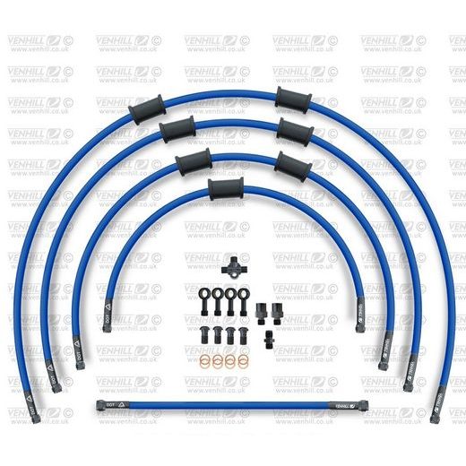 STANDARD FRONT BRAKE HOSE KIT VENHILL POWERHOSEPLUS YAM-12001FS-SB (5 ŽARNELĖS RINKINYJE) SOLID BLUE HOSES, STAINLESS STEEL FITTINGS