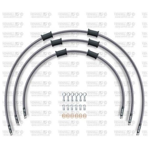 STANDARD FRONT BRAKE HOSE KIT VENHILL POWERHOSEPLUS KAW-10007F (3 ŽARNELĖS RINKINYJE) CLEAR HOSES, CHROMED FITTINGS